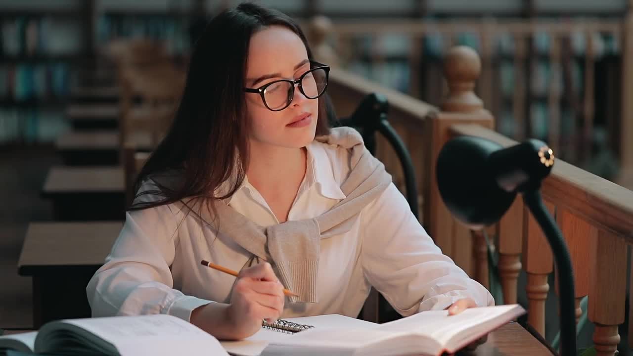 Stock Video Girl Studies Late In Library To Prepare For Exam Live Wallpaper For PC - Free Download