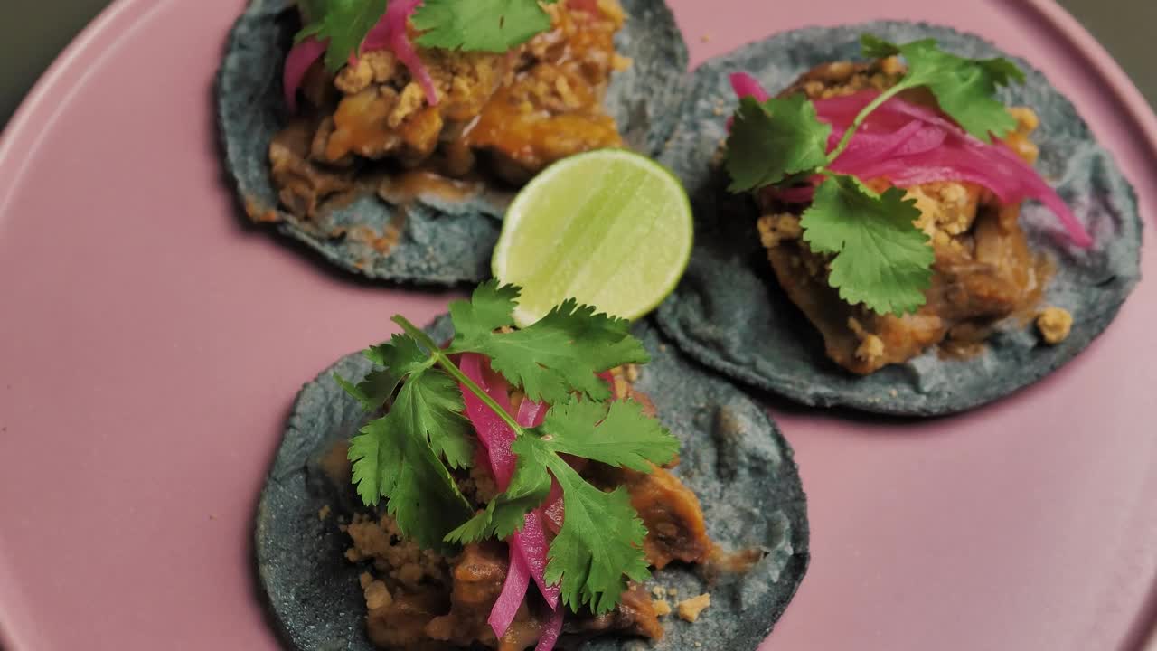 Free Video Stock three tacos on a pink plate Live Wallpaper - Free Download