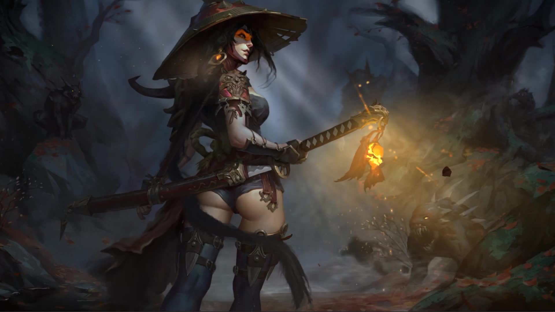 Samurai Demon Hunter Girl Live Wallpaper - Free Download