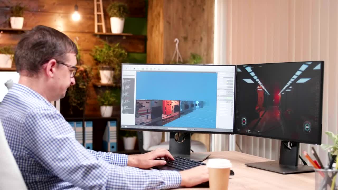 Stock Video Gaming Developer Works On D Graphics In Office Live Wallpaper For PC - Free Download