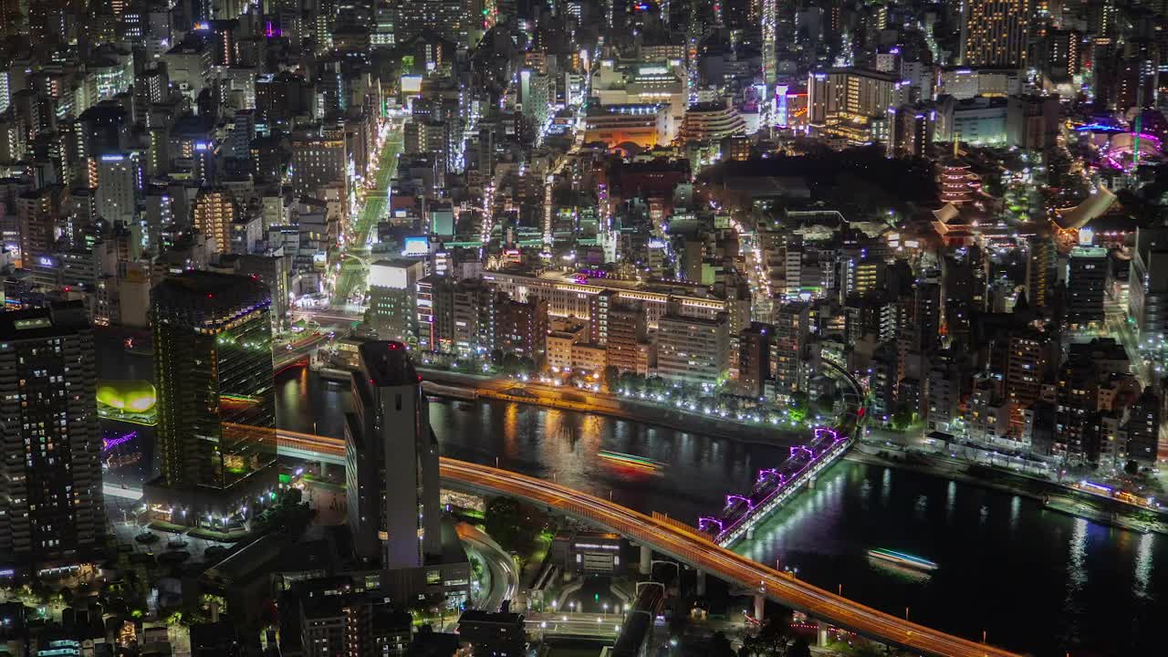 Free Video Stock tokyo iluminated cityscape and river at night Live Wallpaper - Free Download