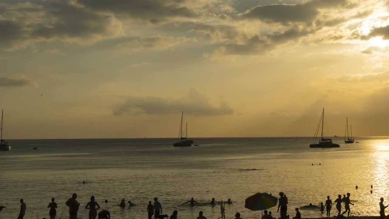 Free Video Stock time lapse of a sunset in a crowded beach Live Wallpaper - Free Download