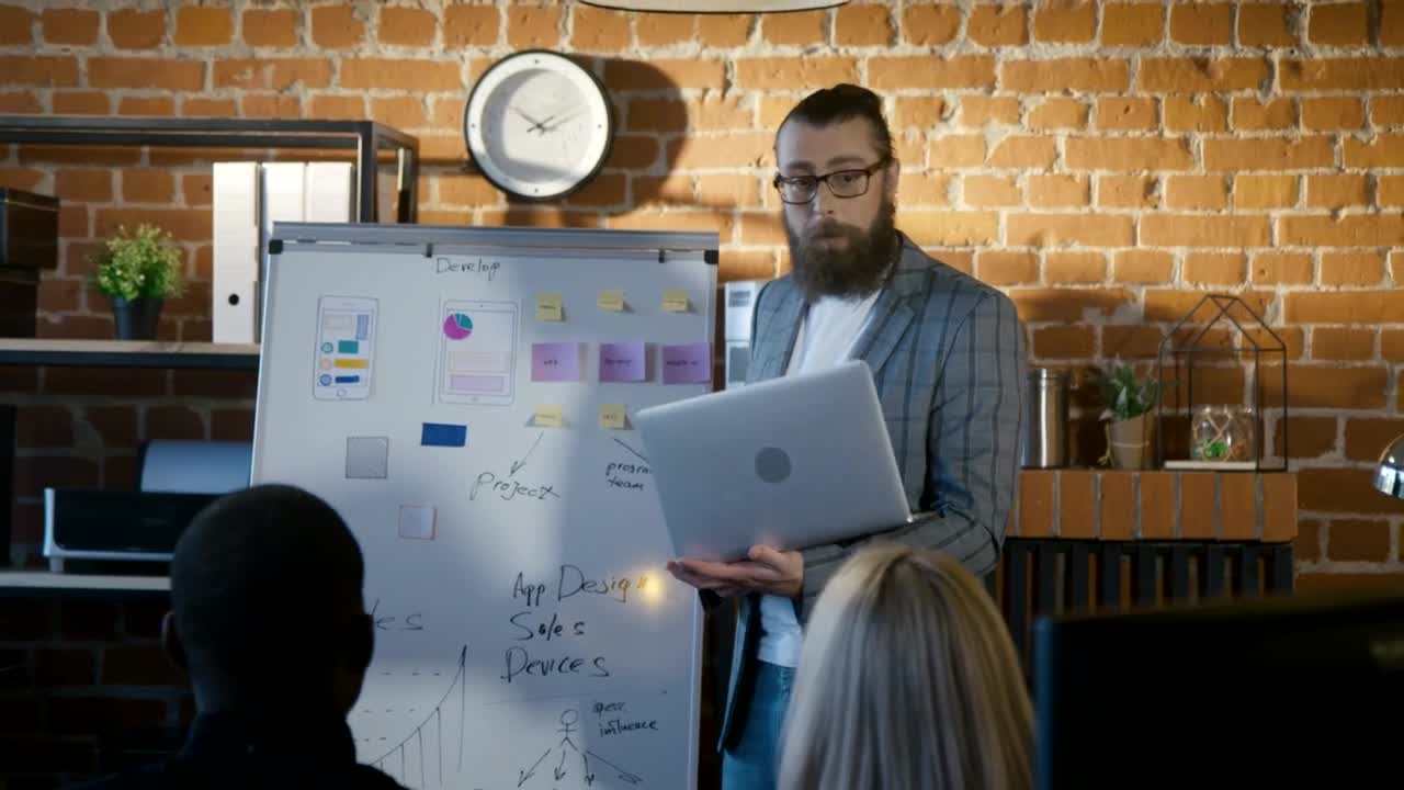Stock Video Man Explaining Charts To A Small Audience Animated Wallpaper - Free Download
