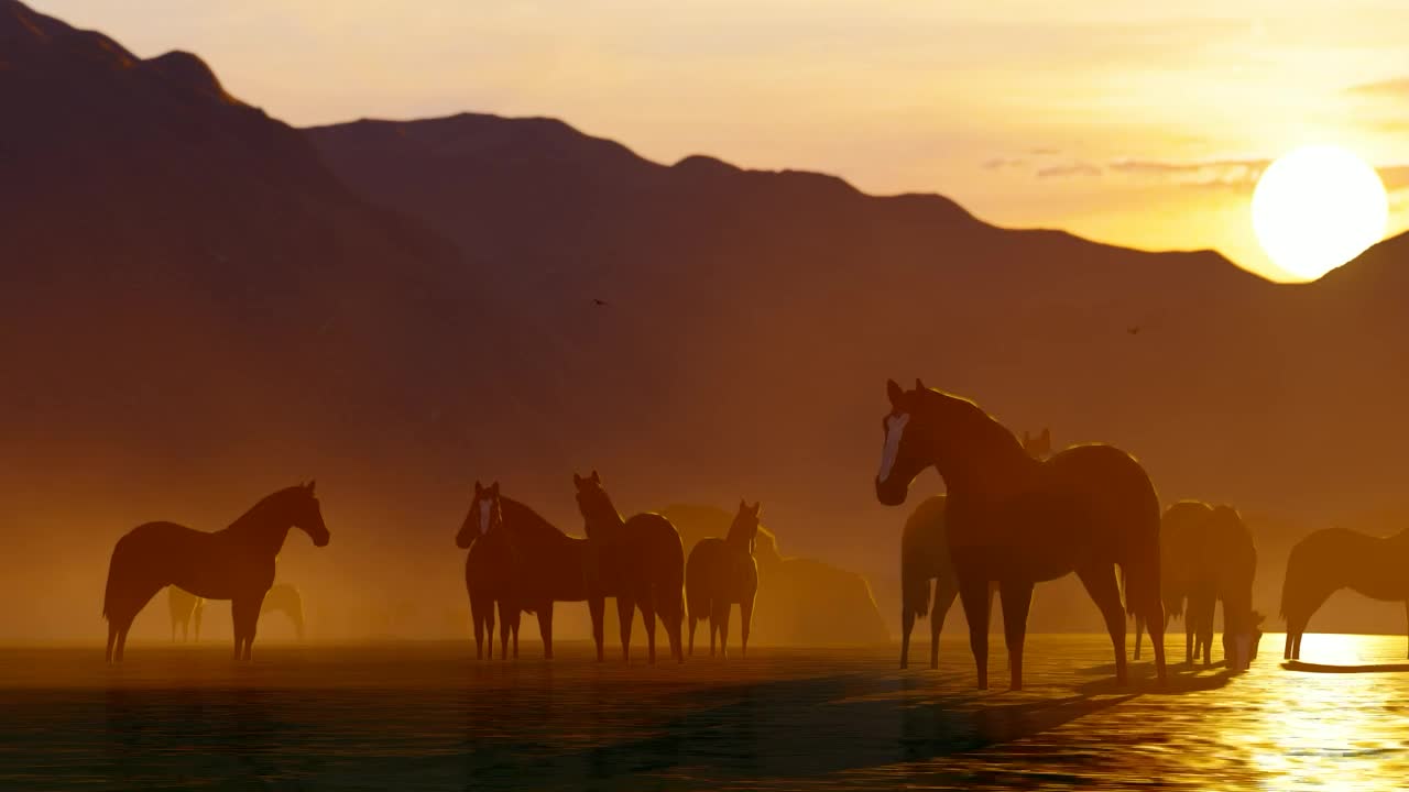 Free Stock Video Wild Horses Drinking Water In A Lake Live Wallpaper - Free Download