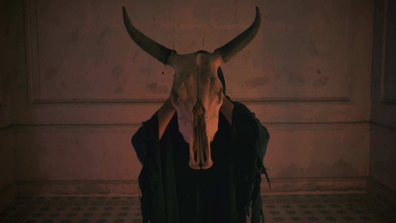 Stock Video Mysterious Person In Black Robe Holding The Skull Of A Live Wallpaper - Free Download