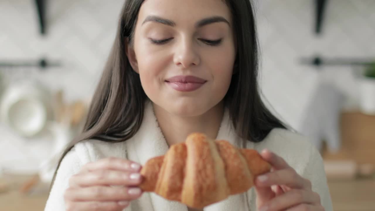 Stock Footage Woman About To Eat Bakery Live Wallpaper - Free Download