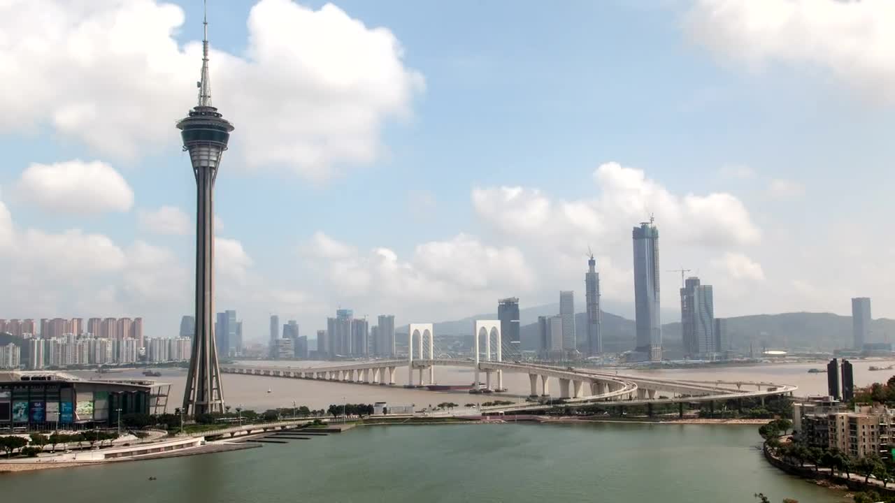 Stock Video Macau Tower And Bridge With City In The Background Animated Wallpaper - Free Download
