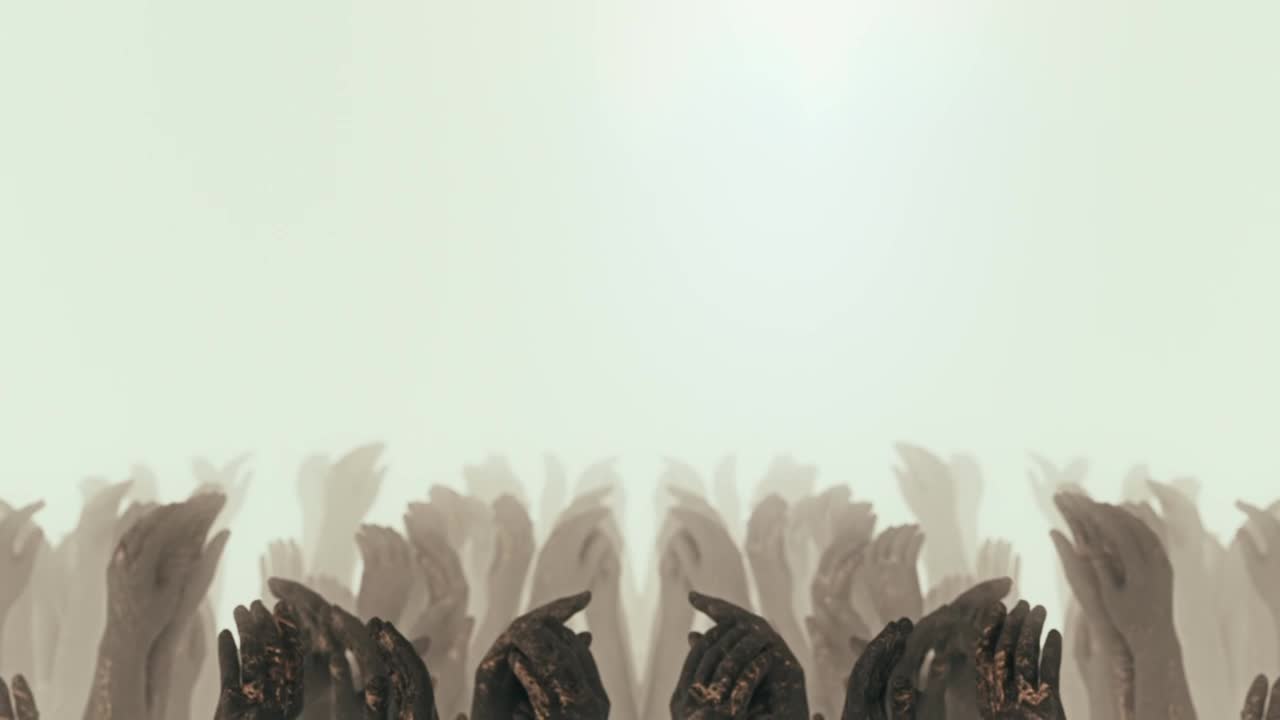 Free Stock Video Sculptures Of Raised Hands On A White Fog Background Live Wallpaper - Free Download