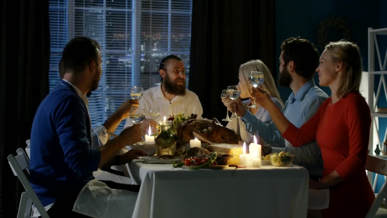 Stock Video Friends Making A Toast On Thanksgiving Dinner Live Wallpaper For PC - Free Download