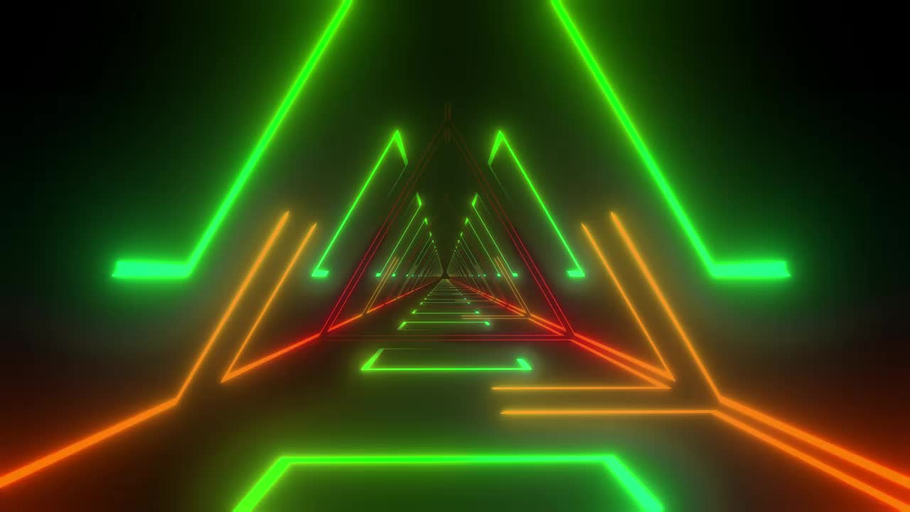 Stock Video Futuristic Triangle Tunnel With Neon Laser Lights Live Wallpaper For PC - Free Download