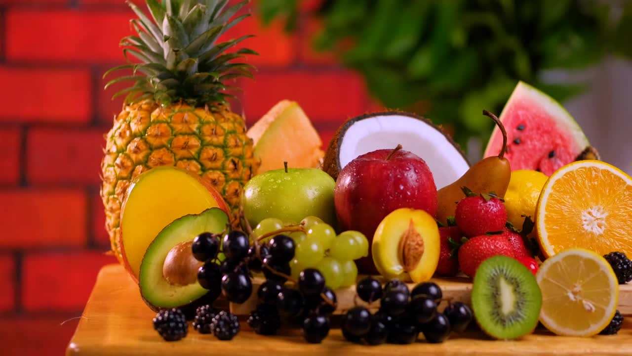 Stock Video Fresh Sliced Fruit Placed On A Table Live Wallpaper For PC - Free Download