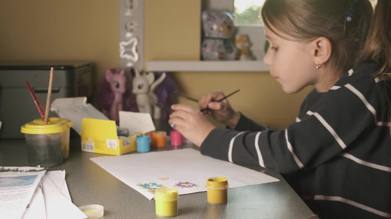 Stock Video Little Girl Painting On A Sheet At Home Animated Wallpaper - Free Download