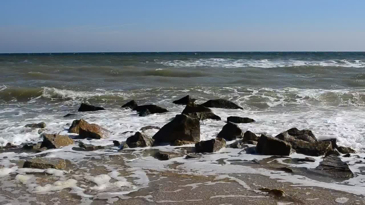 Stock Video Dirty Seawater Breaking Over Rocks Live Wallpaper For PC - Free Download