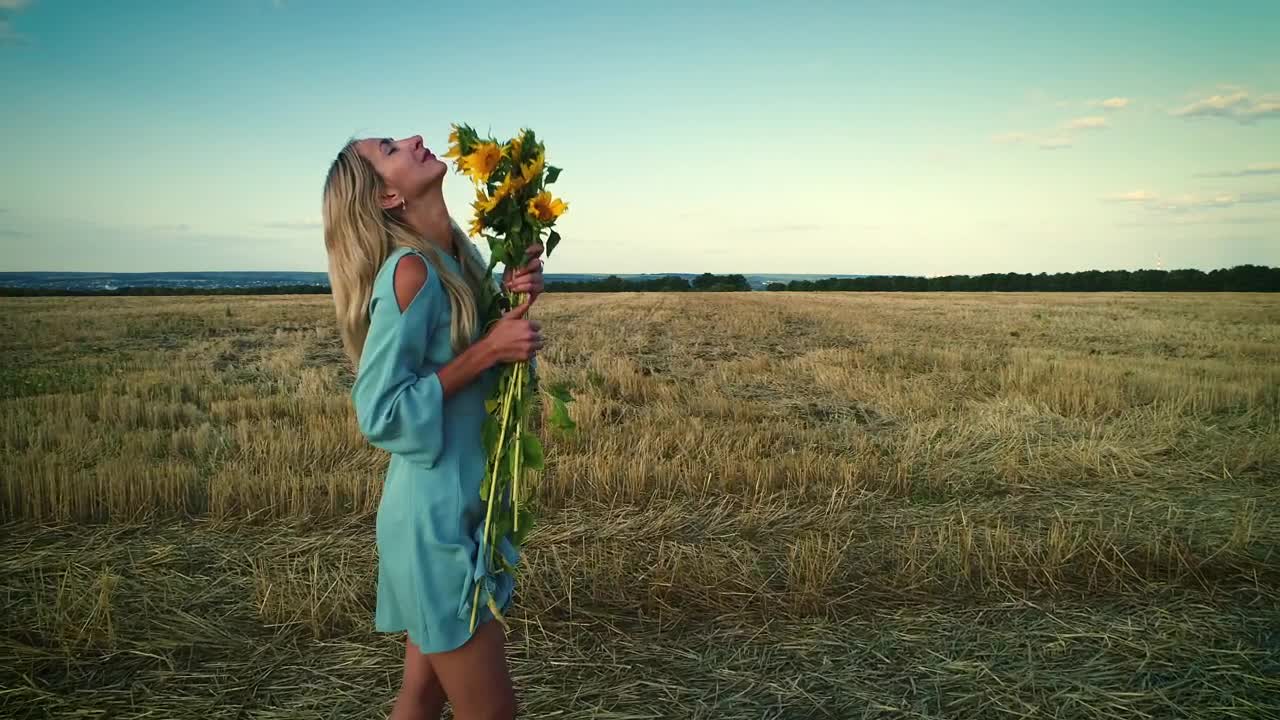 Stock Footage Woman And Sunflowers In The Dry Field Fashion Concept Live Wallpaper - Free Download