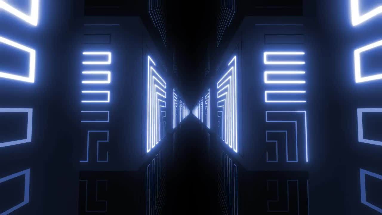 Stock Video Dark Corridor Between Blocks With Blue Neon Lights Live Wallpaper For PC - Free Download
