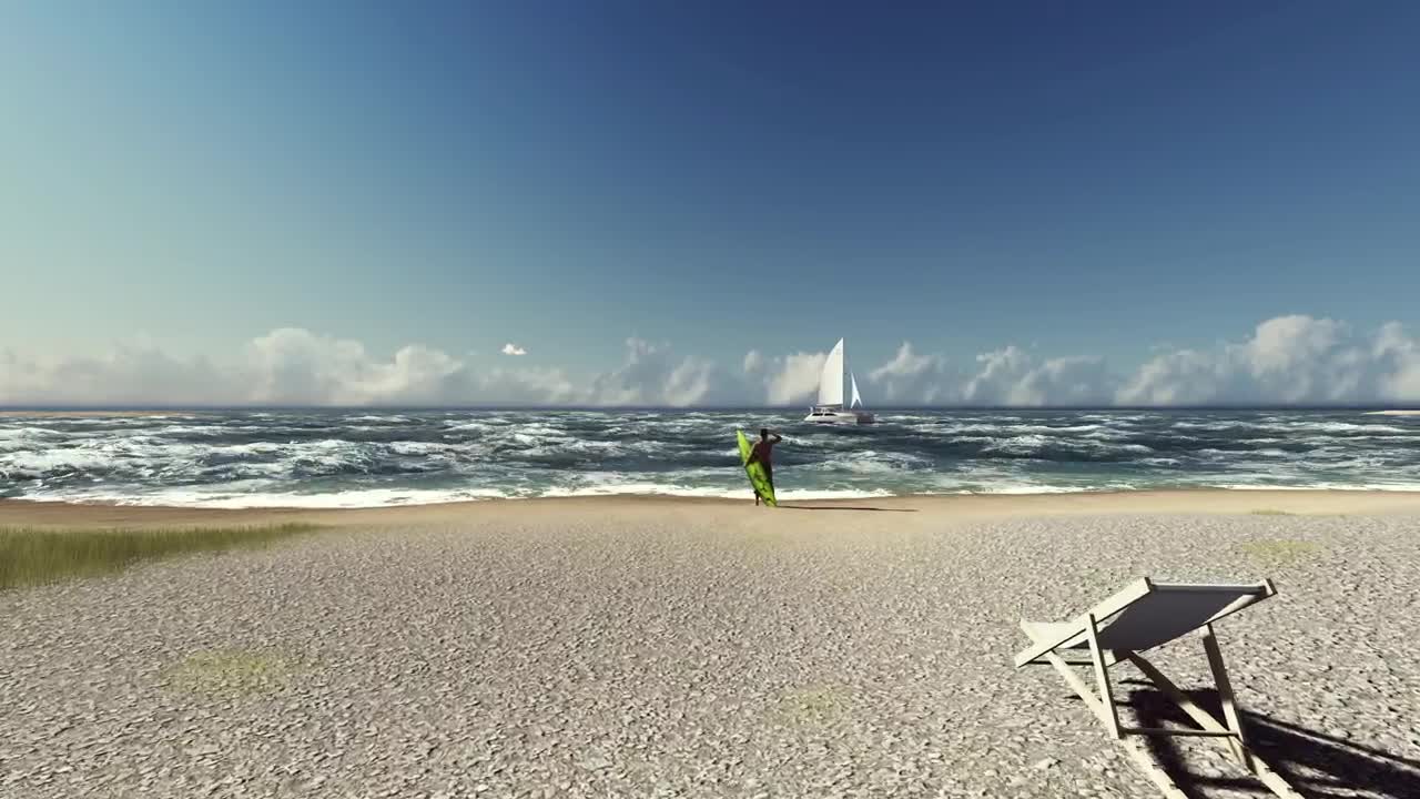 Stock Video Man With A Surfboard On The Shore Of A Beac Animated Wallpaper - Free Download