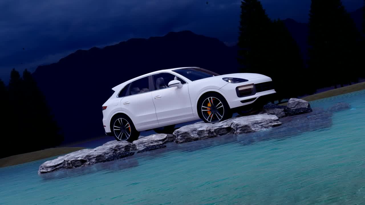 Stock Video Luxury Vehicle Parked On Rocks In A Lake Animated Wallpaper - Free Download