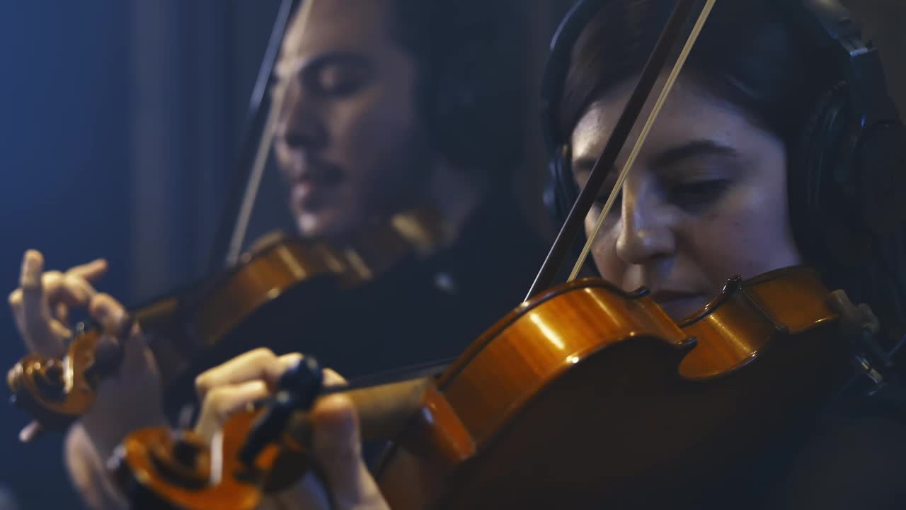Free Stock Video Two Violinists Playing Together Recording In A Studio Live Wallpaper - Free Download