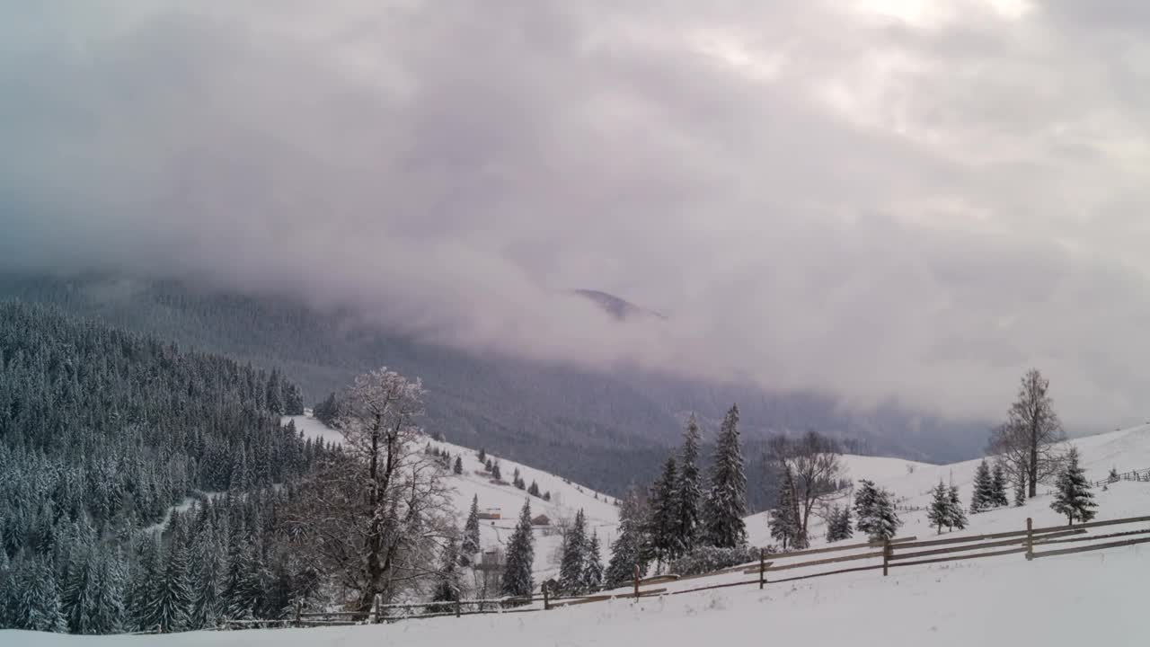 Stock Footage Winter Mountain With Fence And Cloudy Sky Live Wallpaper - Free Download