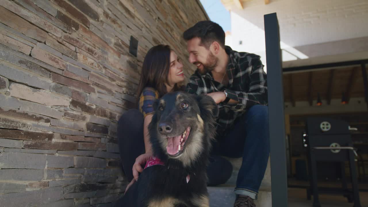 Stock Video Loving Couple Petting Their Dog Animated Wallpaper - Free Download