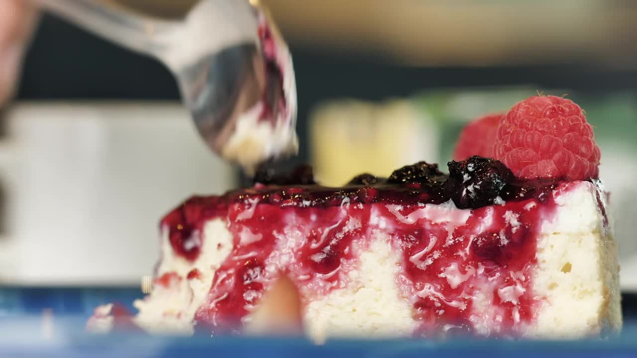 Stock Video Eating Raspberry Cheesecake With A Spoon Live Wallpaper For PC - Free Download
