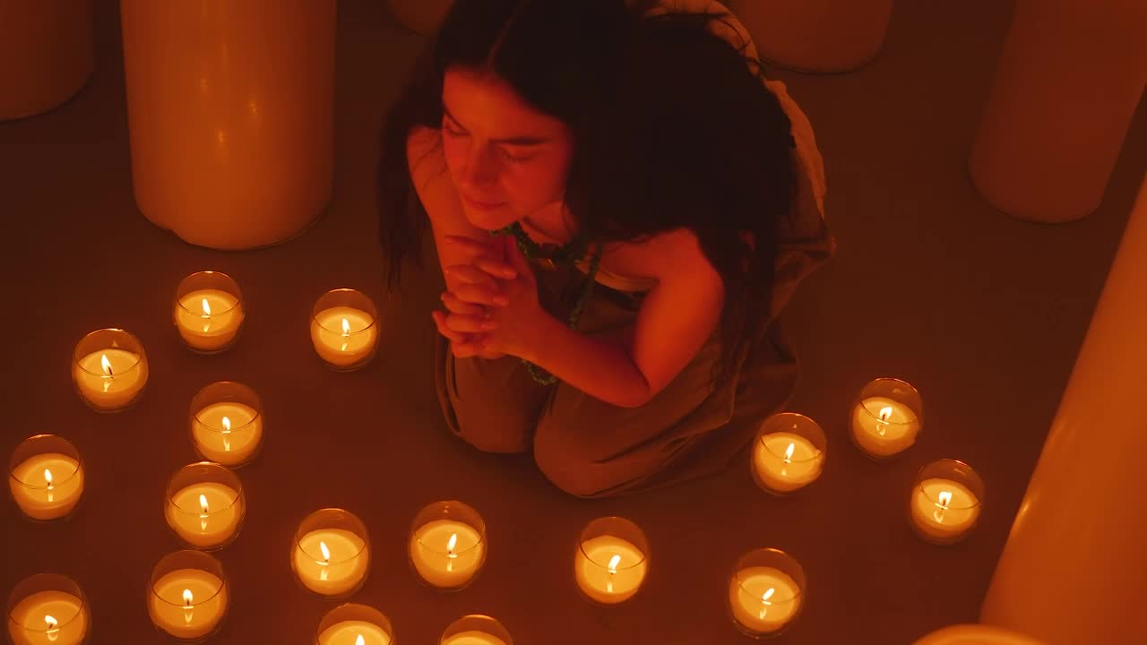Free Stock Video Woman Praying Sitting On The Floor Among Many Candles Live Wallpaper - Free Download