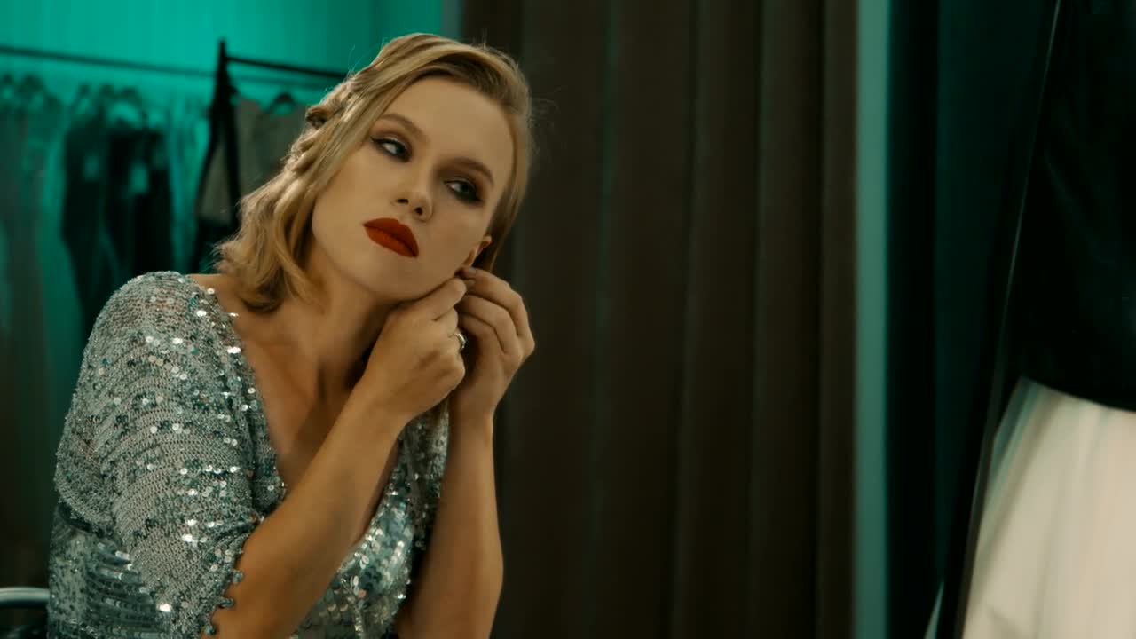 Free Video Stock tired and sad actress looking into the mirror Live Wallpaper - Free Download