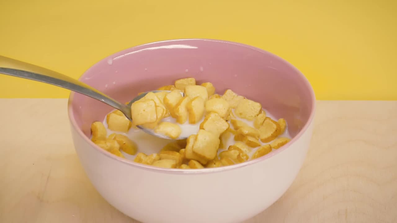 Free Video Stock taking a spoonful of cereal in the form of bread Live Wallpaper - Free Download