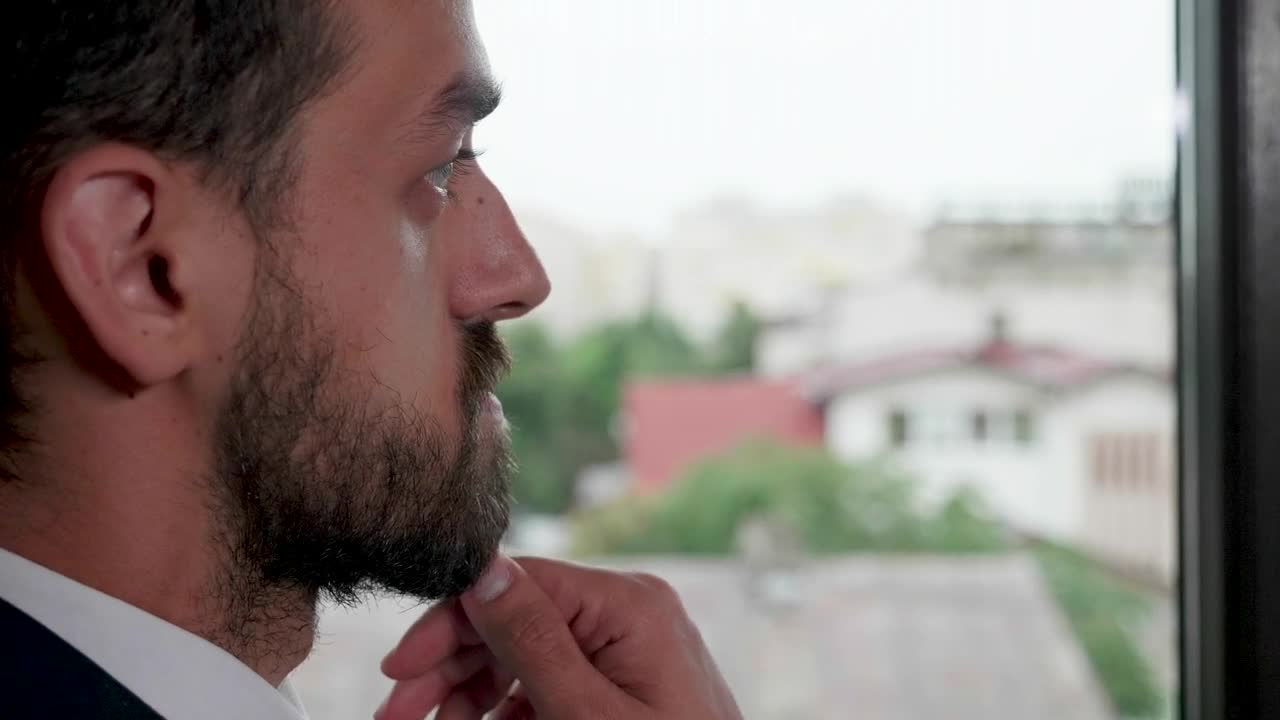 Video Stock Closeup Of Thinking Business Man Stroking Beard Live Wallpaper For PC - Free Download