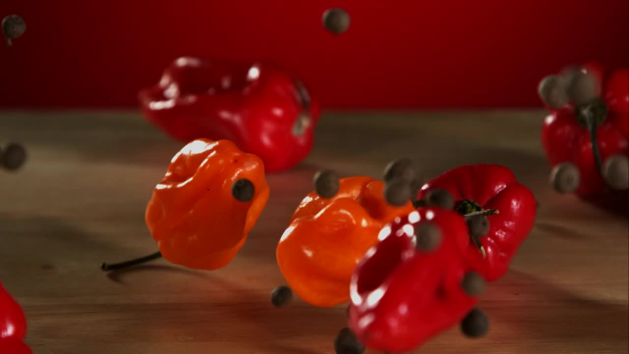 Stock Video Peppers Falling And Bouncing Into The Table Live Wallpaper - Free Download