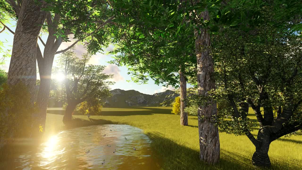 Stock Video Lake On A Sunny Park Near The Mountains Animated Wallpaper - Free Download