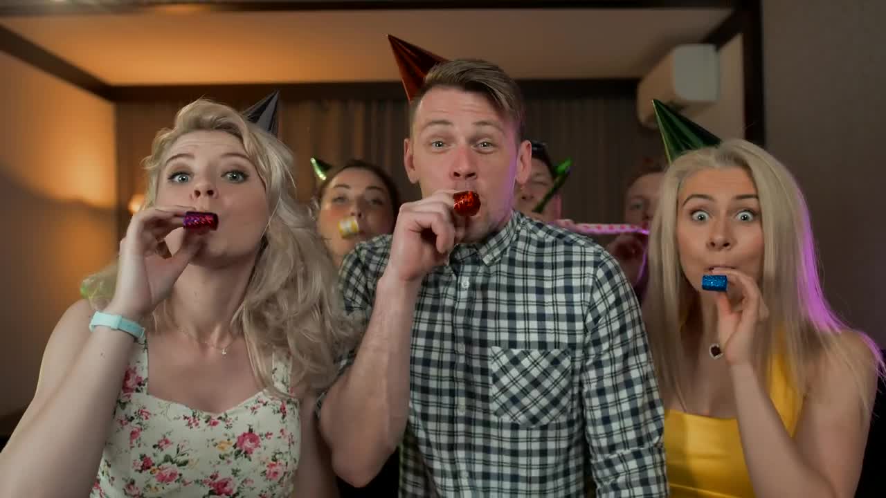 Stock Video Excited Young People Partying With Party Hats Live Wallpaper For PC - Free Download