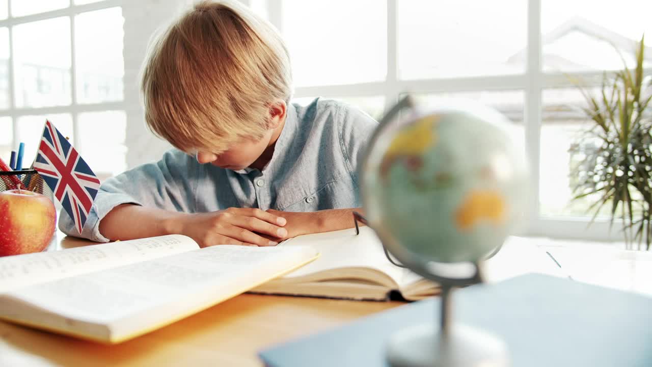 Free Video Stock tired boy wakes up after falling alseep on desk in Live Wallpaper - Free Download