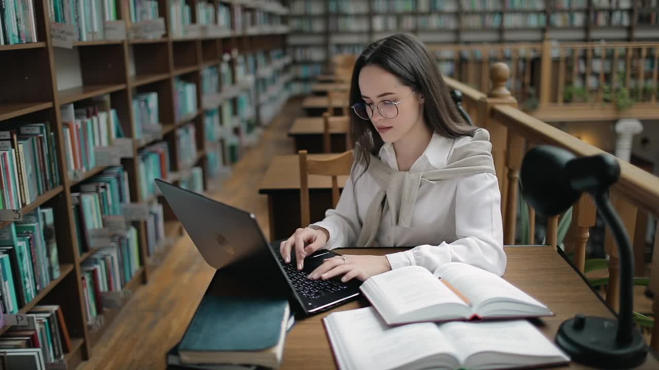 Free Video Stock Student Doing Research In University Library With Books And Laptop Live Wallpaper - Free Download