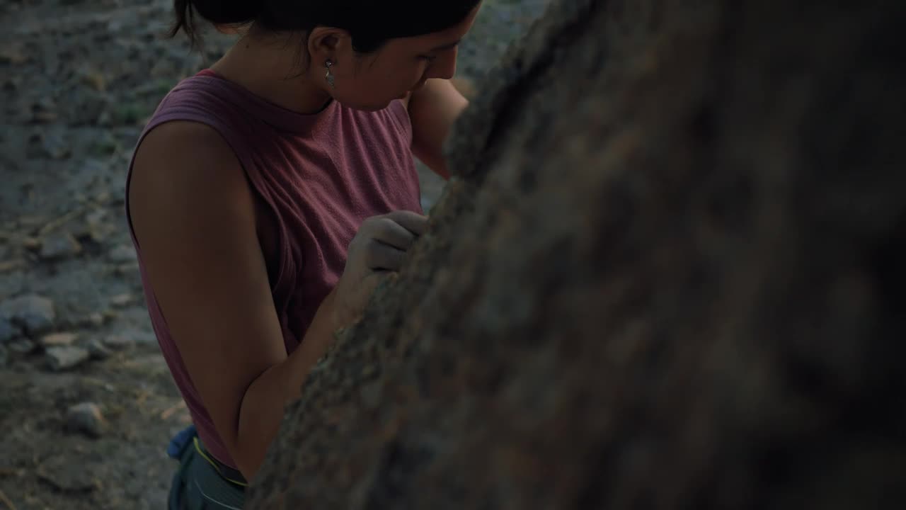 Stock Video Female Mountaineer Climbing Up A Rocky Hill Live Wallpaper For PC - Free Download