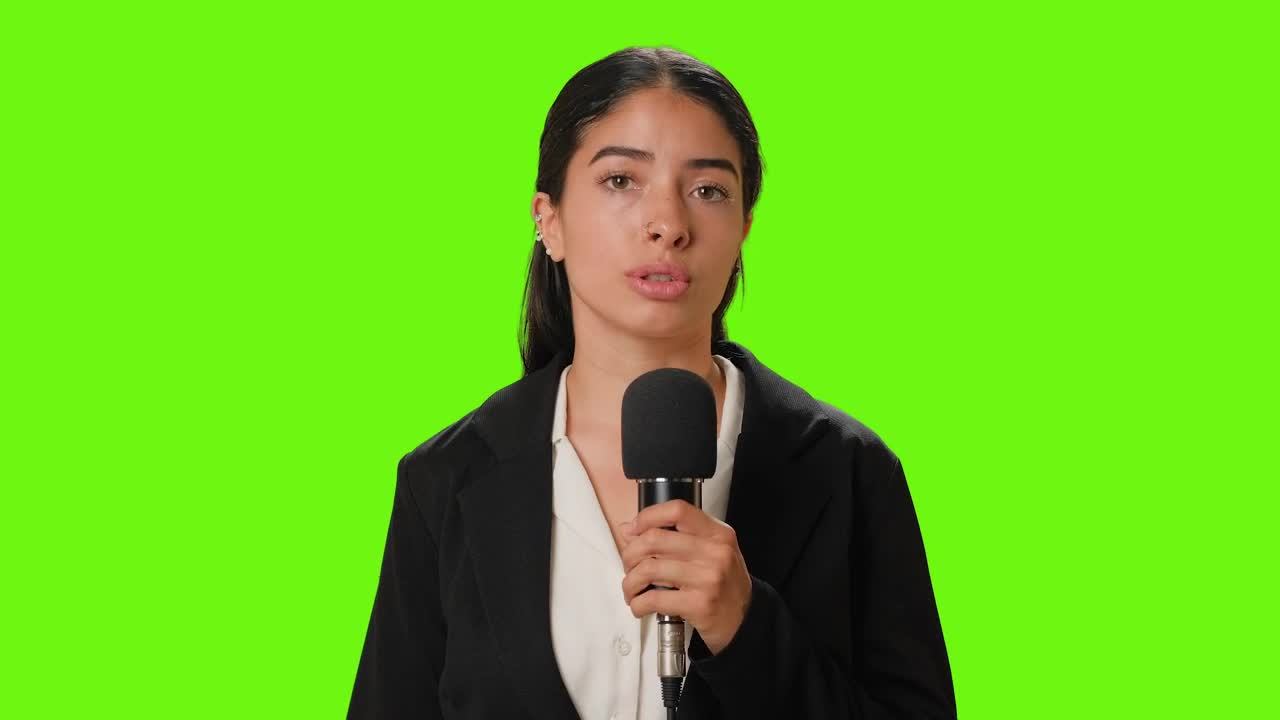 Stock Video Female Reporter Reporting With Microphone In Hand On A Chroma Live Wallpaper For PC - Free Download