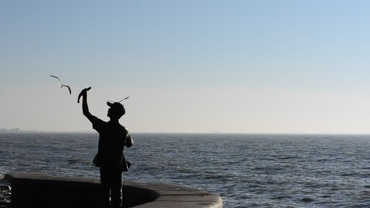 Stock Video Coast With A Statue Birds And Sea Waves Live Wallpaper For PC - Free Download