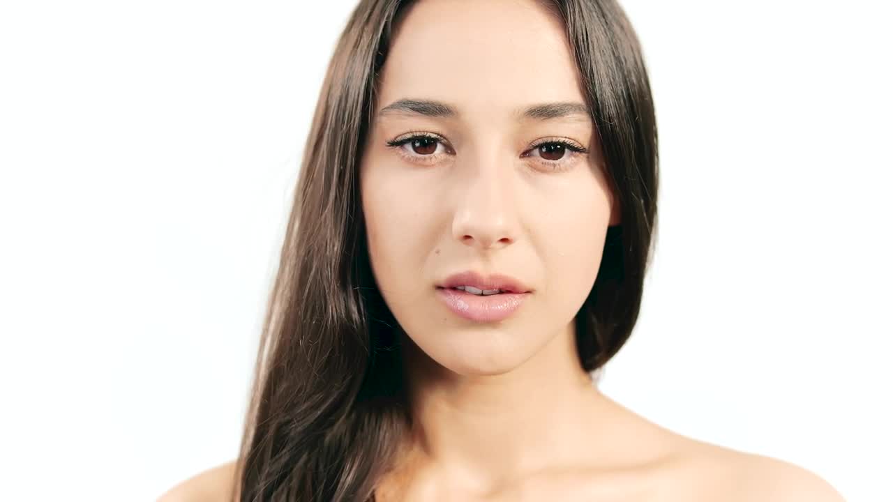 Video Stock Closeup Of Beautiful Surprised Woman On White Background Live Wallpaper For PC - Free Download