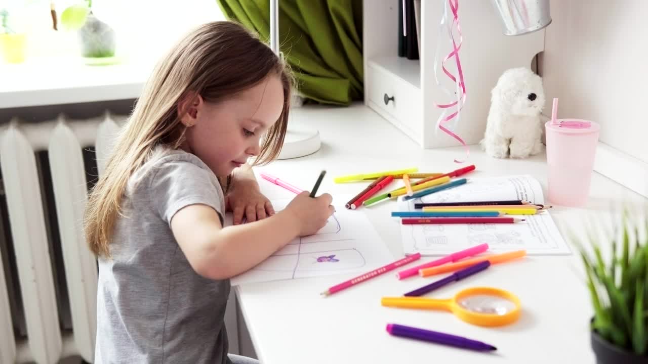 Video Stock Child Sitting At Her Desk Drawing Live Wallpaper For PC - Free Download