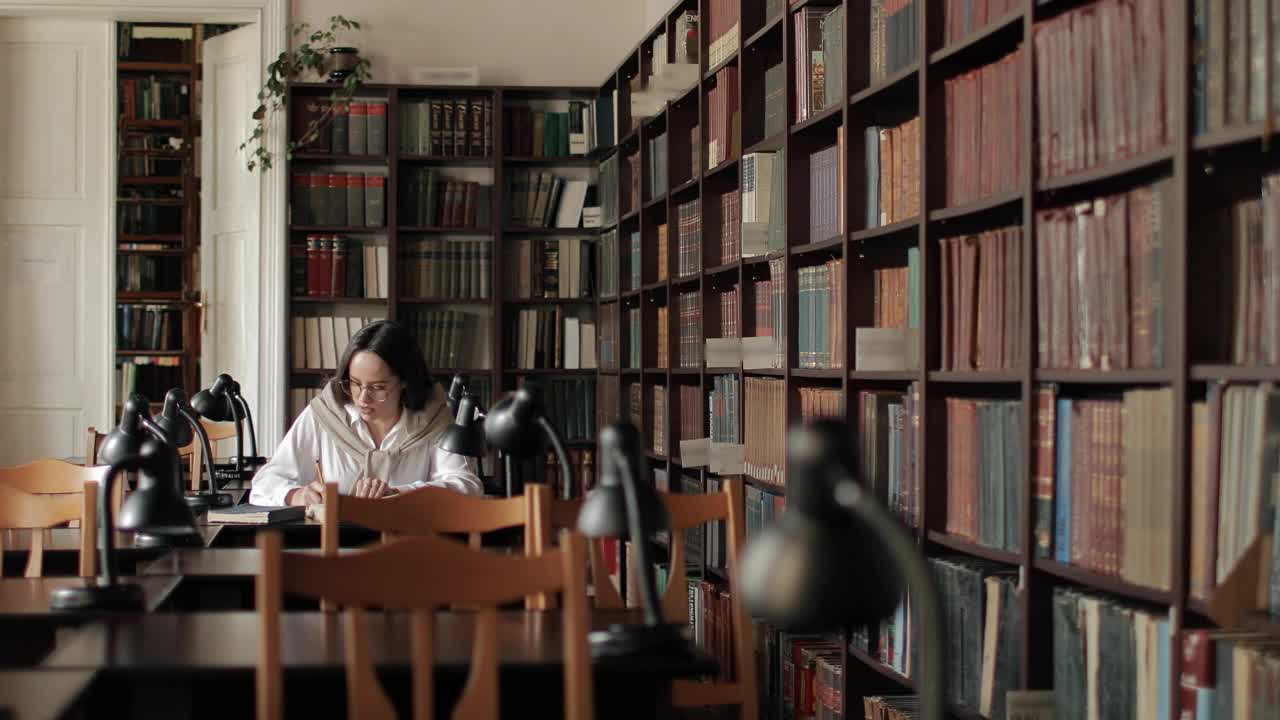 Stock Video Educated Woman Studies For Exam In University Library Live Wallpaper For PC - Free Download