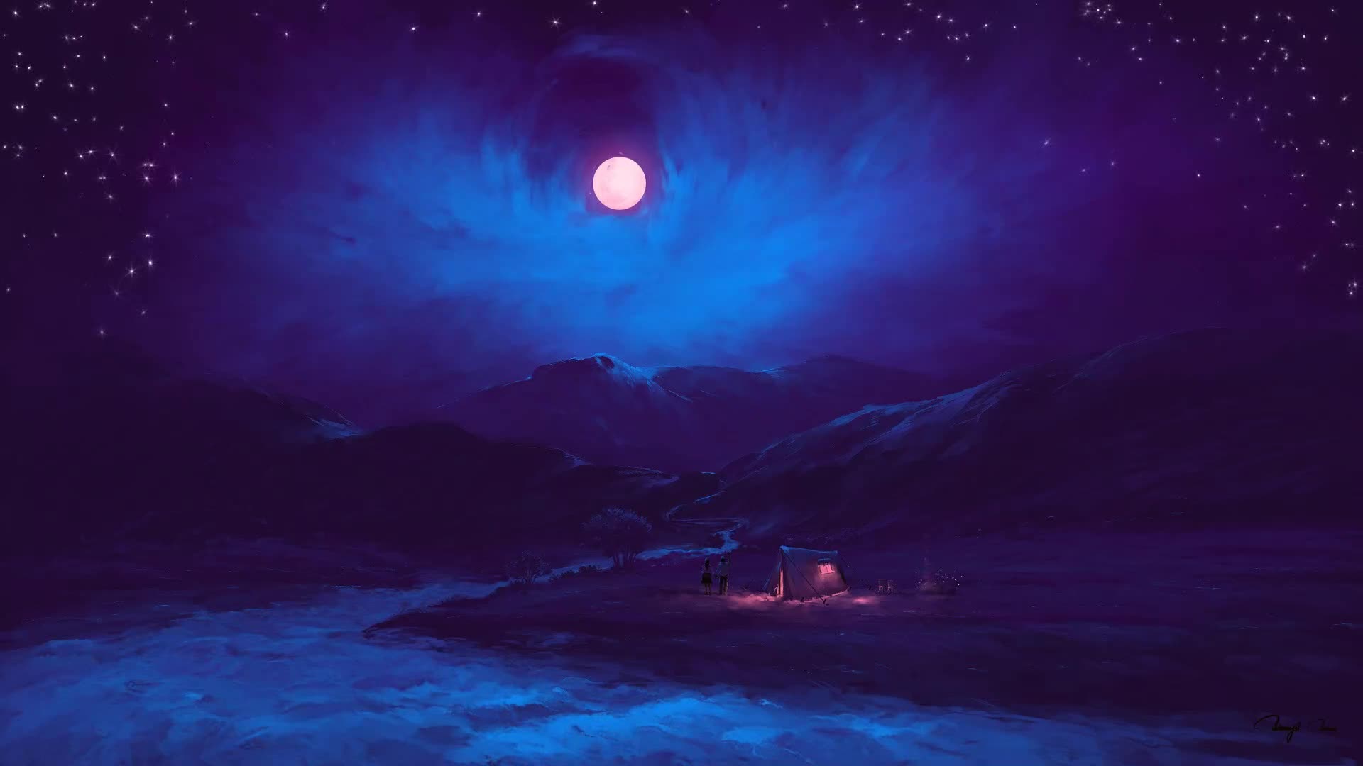 Moon Night and Camping Live Wallpaper - Free Download