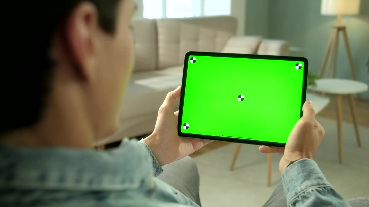 Video Stock Rear View Of Green Screen Tablet Swipe In Living Room Live Wallpaper Free - Free Download