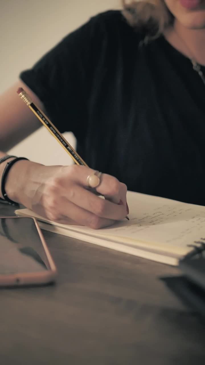 Stock Video Girl In Glasses Writing With Pencil On A Notepad Live Wallpaper For PC - Free Download