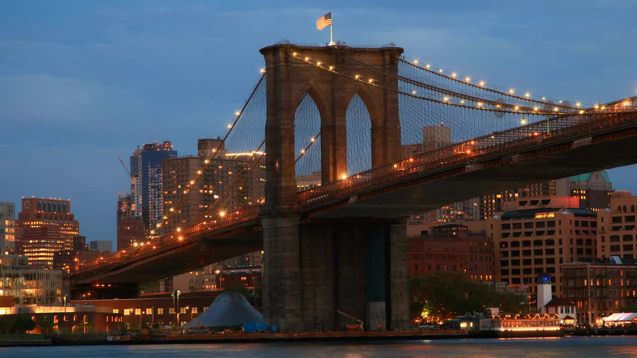 Stock Footage Usa Flag Above The Brooklyn Bridge Live Wallpaper - Free Download