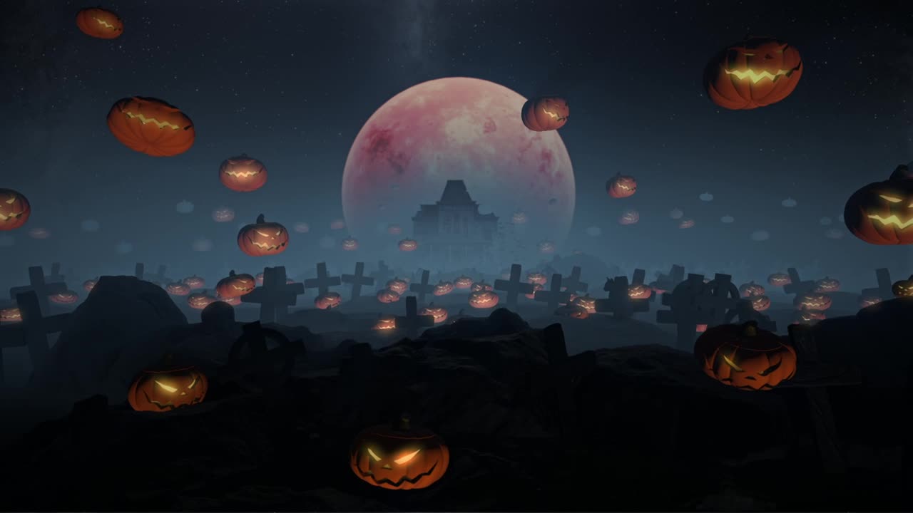 Stock Video Grim Graveyard With Pumpkins And The Full Moon Live Wallpaper For PC - Free Download