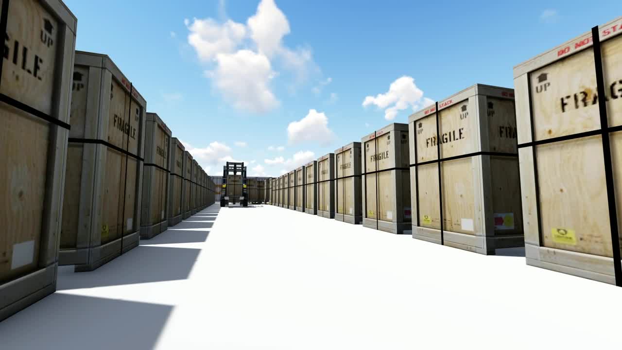 Stock Video Fork Crane Moving A Wooden Box Through A Box Aisle Live Wallpaper For PC - Free Download