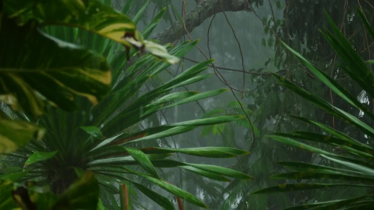 Stock Video Heavy Rain In The Tropical Forest Animated Wallpaper - Free Download