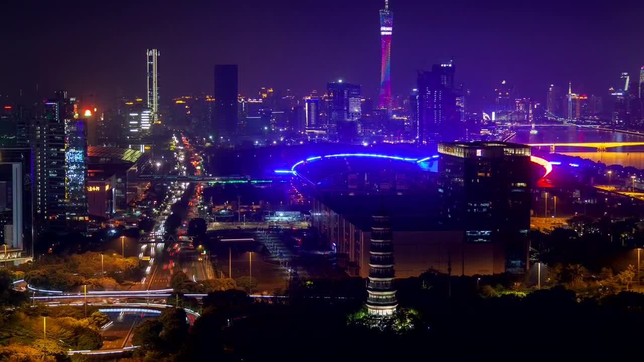 Stock Video Colorful Guangzhou Cityscape At Night Live Wallpaper For PC - Free Download