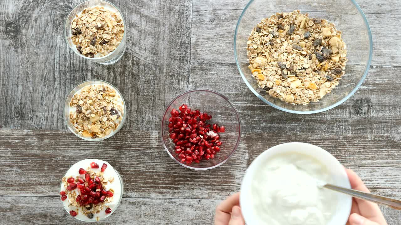 Video Stock Preparing Diet Of Whole Grains And Yogurt Top View Live Wallpaper Free - Free Download