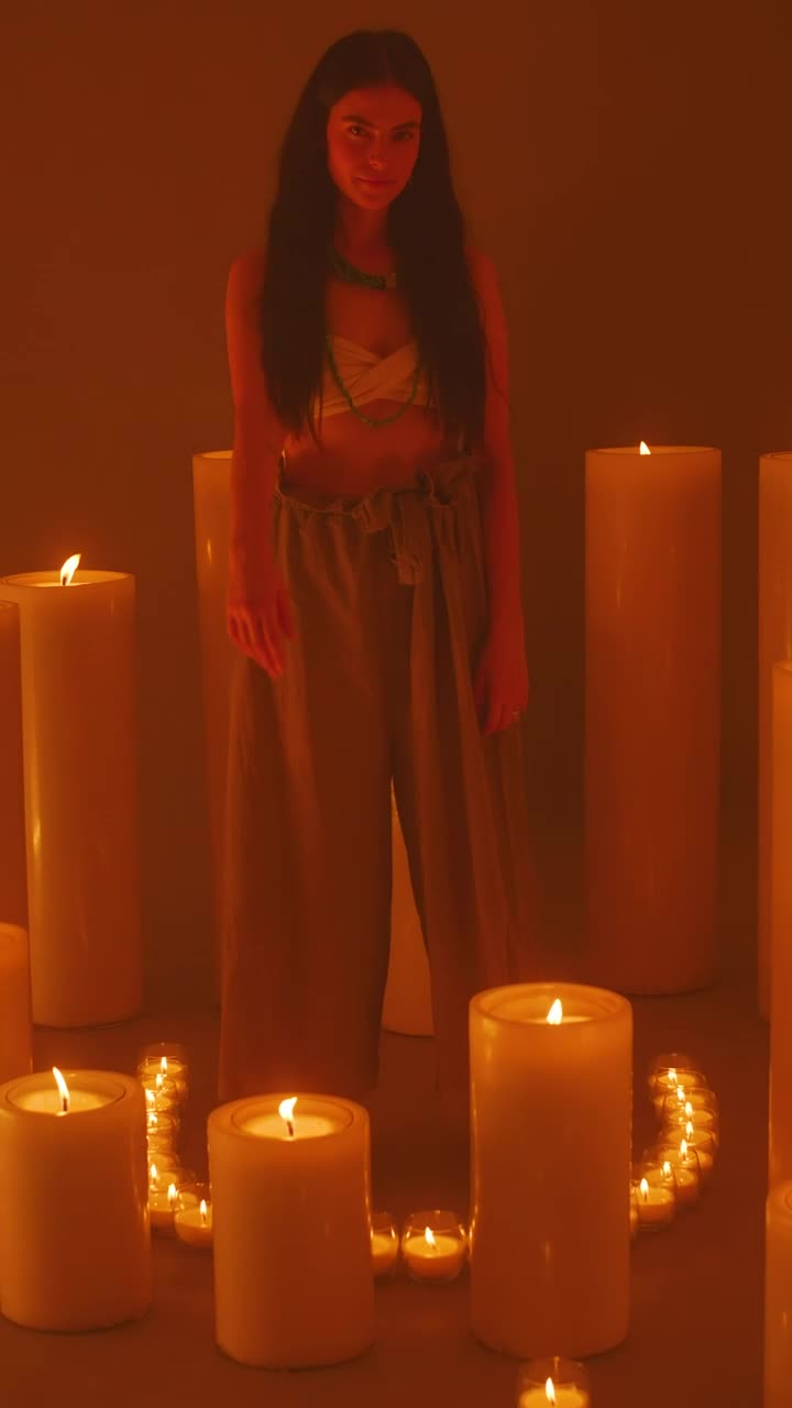 Free Video Stock Spiritual Woman Inviting You To Approach Surrounded By Candles Live Wallpaper - Free Download